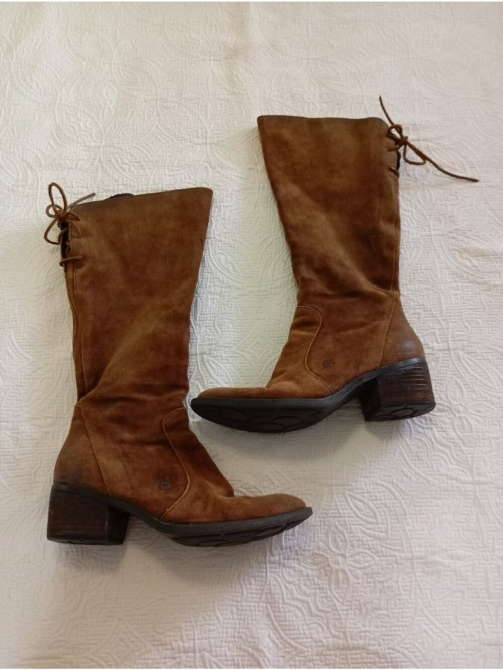 Born Womens Brown Suede Heeled Boots Side Zipper Lace-Up Details Size 10M